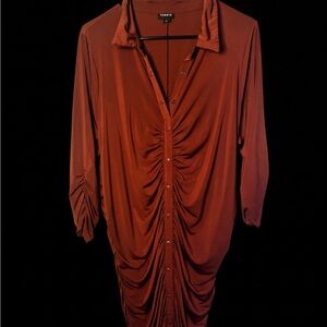 torrid Rust-Orange Ruched Midi Shirt Dress